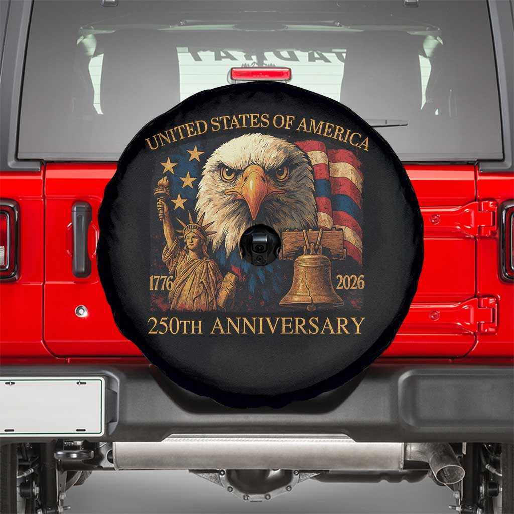 US 250th Anniversary Spare Tire Cover Retro Bald Eagle American Flag Patriotic Veterans TS10 Black Print Your Wear