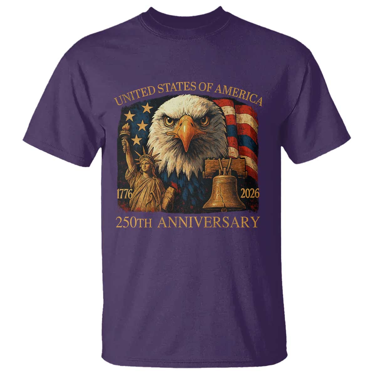 US 250th Anniversary T Shirt Retro Bald Eagle American Flag Patriotic Veterans TS10 Purple Print Your Wear