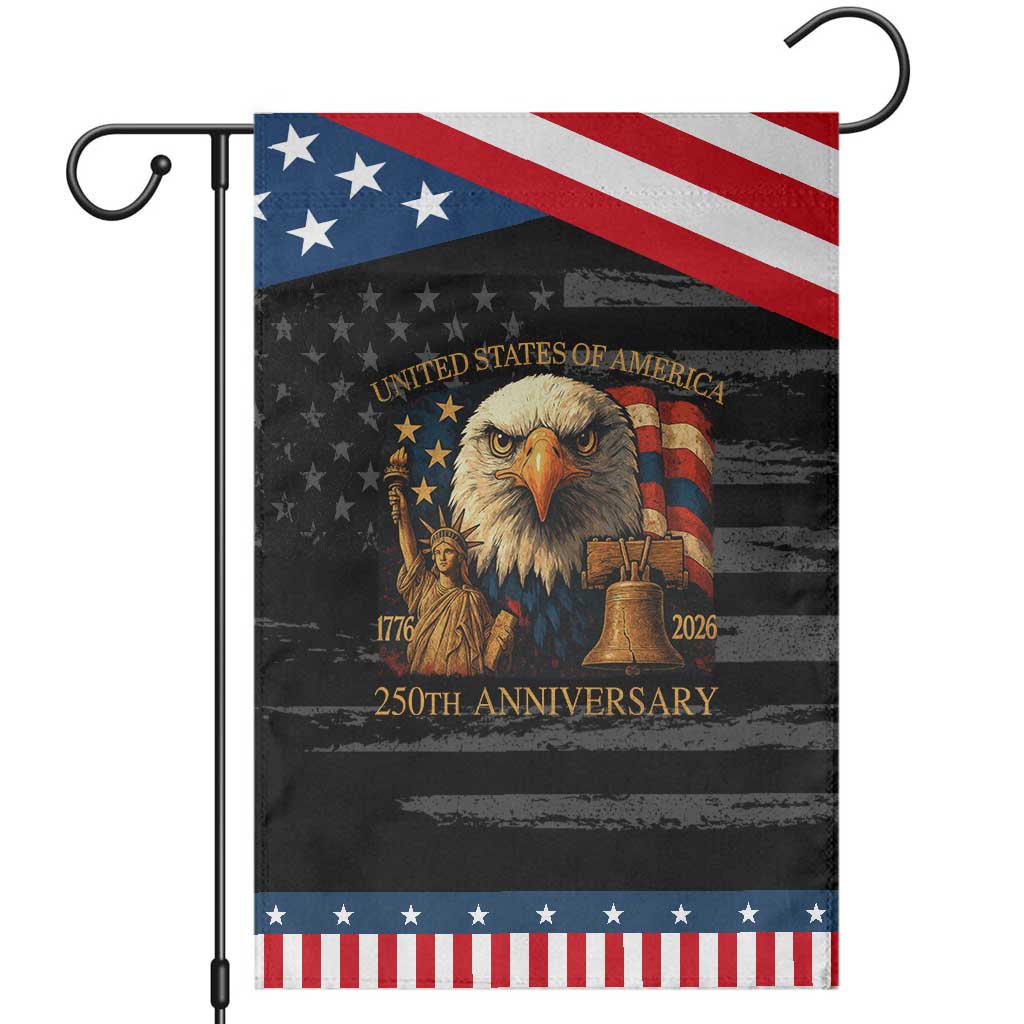 US 250th Anniversary Garden Flag Retro Bald Eagle American Flag Patriotic Veterans TS10 Distressed Black Blue Print Your Wear