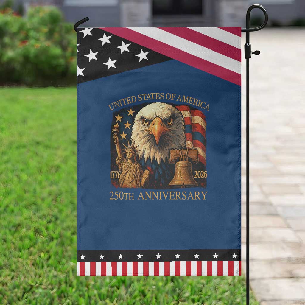 US 250th Anniversary Garden Flag Retro Bald Eagle American Flag Patriotic Veterans TS10 Classic Blue Black Print Your Wear