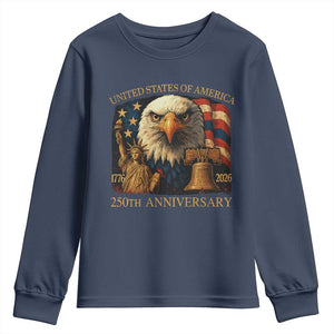 US 250th Anniversary Youth Sweatshirt Retro Bald Eagle American Flag Patriotic Veterans TS10 Navy Print Your Wear