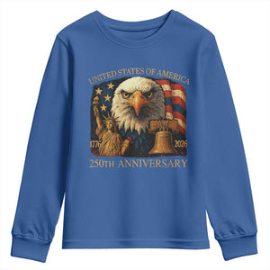 US 250th Anniversary Youth Sweatshirt Retro Bald Eagle American Flag Patriotic Veterans TS10 Royal Blue Print Your Wear