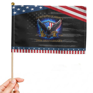 250 Years America Flag Patriotic Handheld Flag Eagle 250th Anniversary USA 1776 2026 TS10 Distressed 8.2" × 5.5" Black Blue Print Your Wear