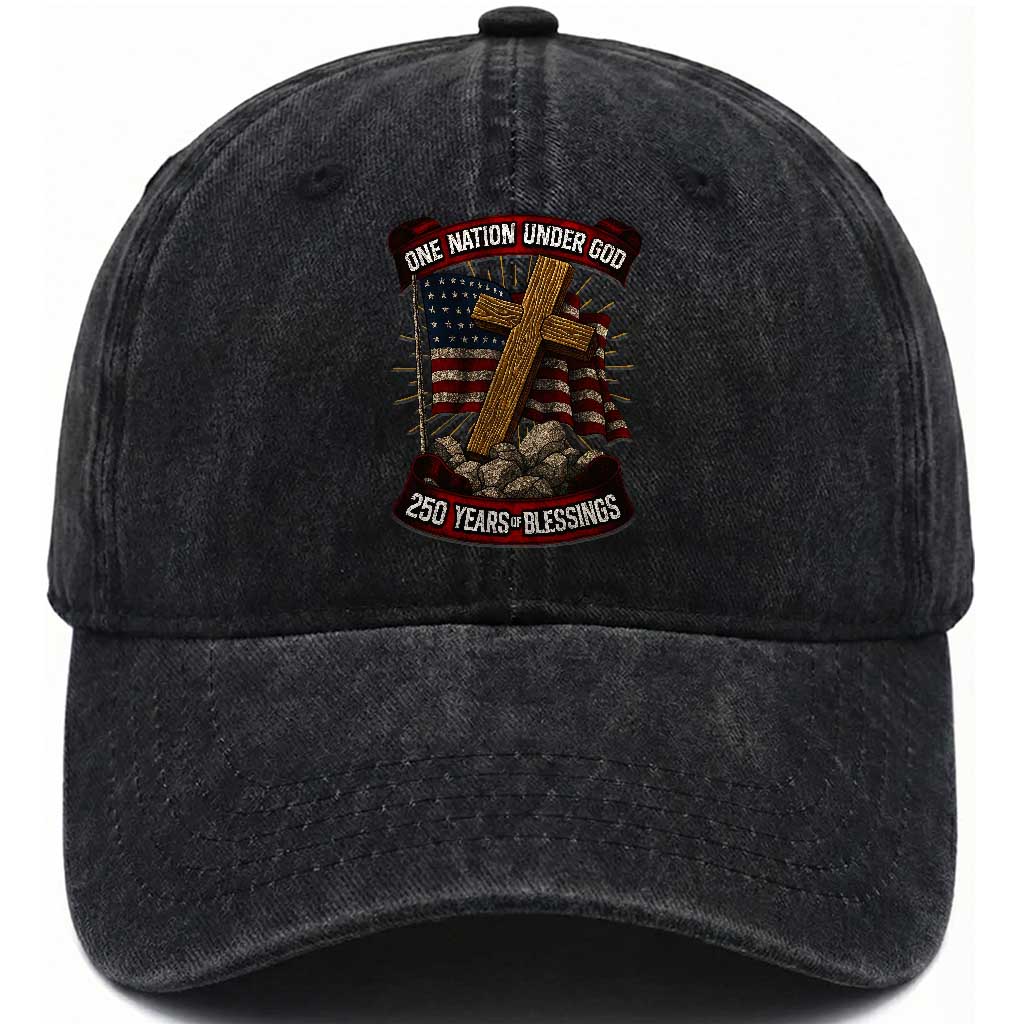 Blessings America Washed Cotton Baseball Cap One Nation Under God USA 250th Anniversary Patriotic Christian TS10 Washed Cap Universal Fit Black Print Your Wear