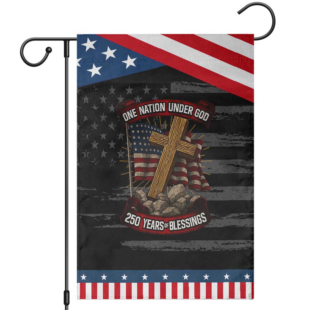 Blessings America Garden Flag One Nation Under God USA 250th Anniversary Patriotic Christian TS10 Distressed Black Blue Print Your Wear