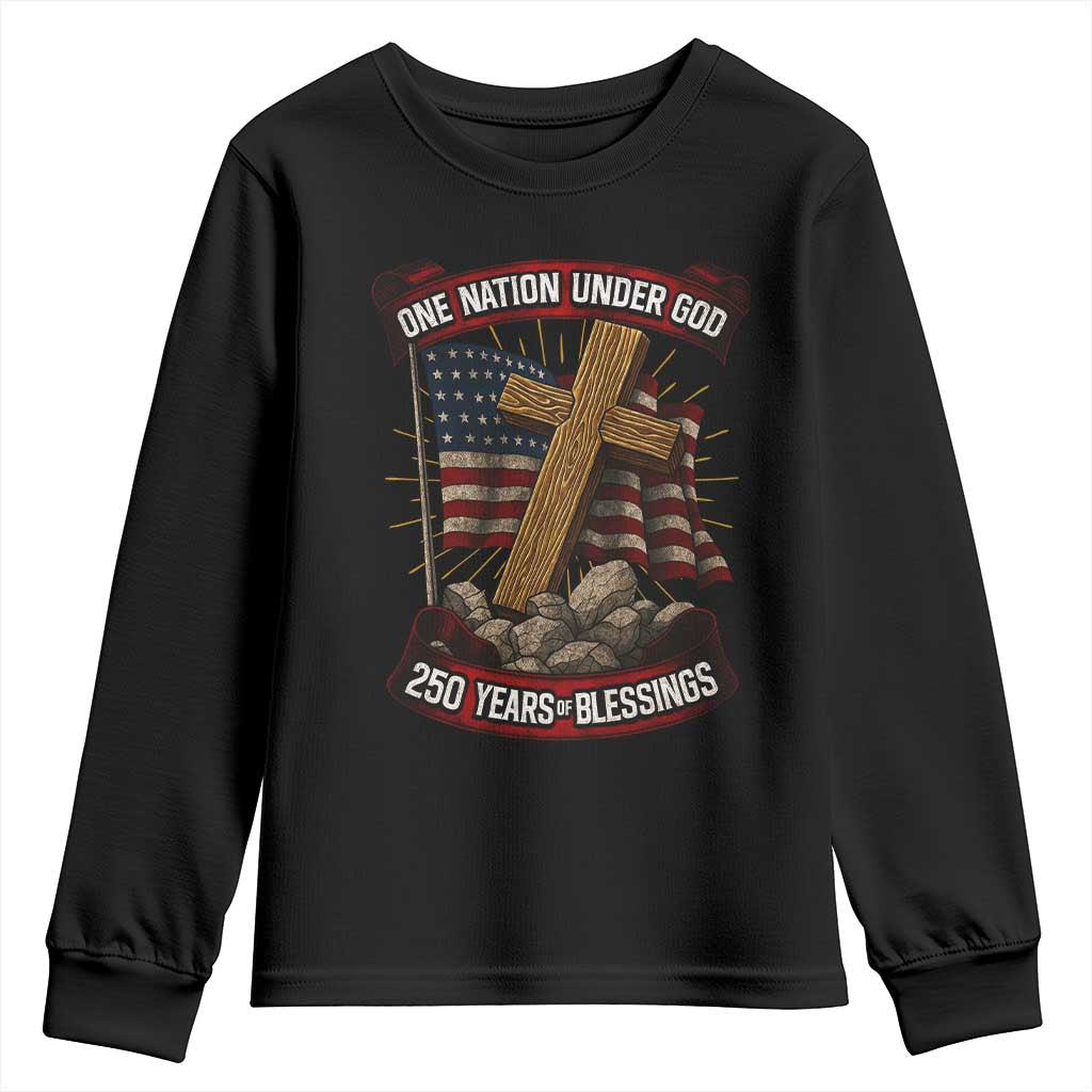 Blessings America Youth Sweatshirt One Nation Under God USA 250th Anniversary Patriotic Christian TS10 Black Print Your Wear