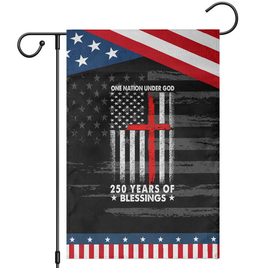 One Nation Under God Garden Flag USA 250th Anniversary Patriotic Christian One Nation Under God TS10 Distressed Black Blue Print Your Wear