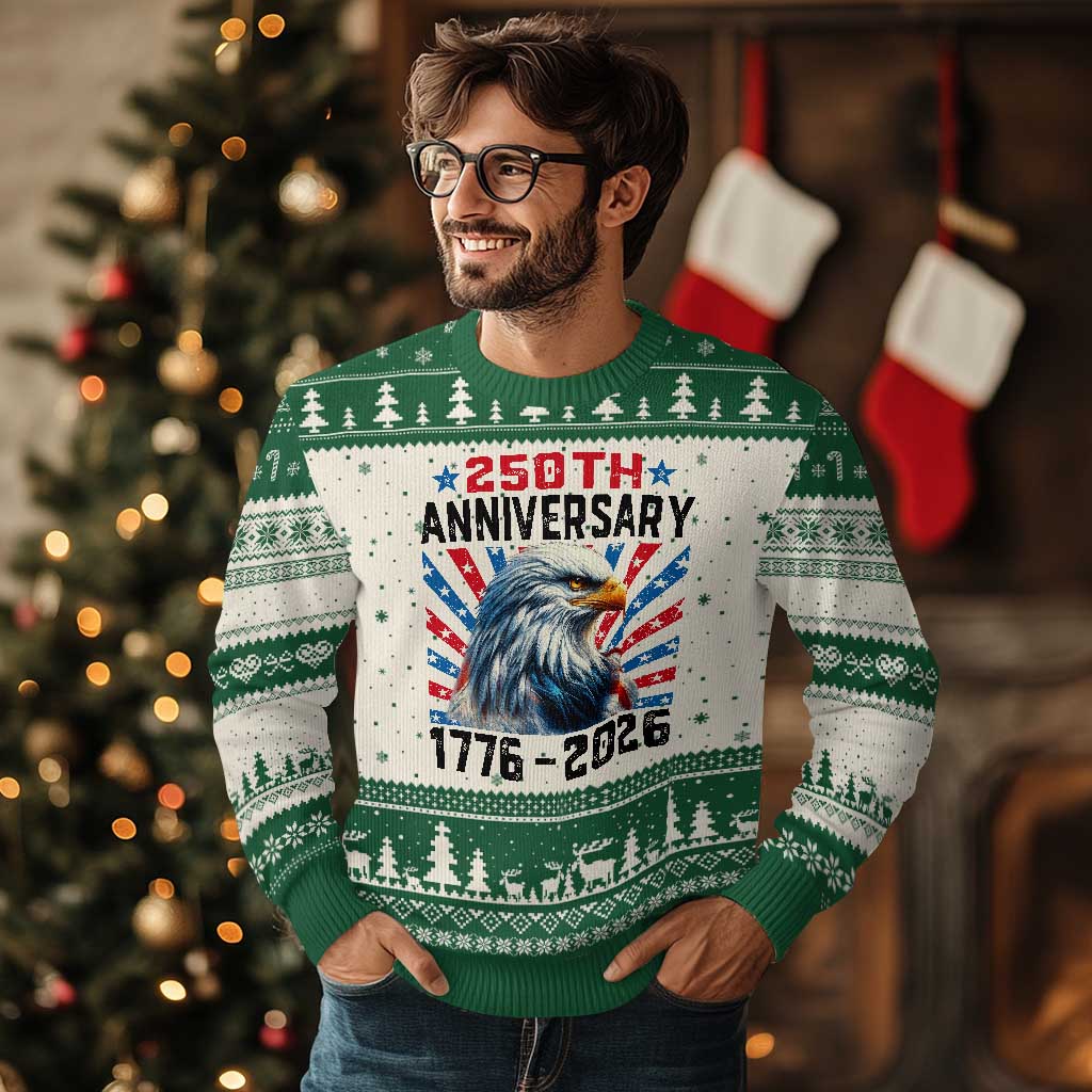 Eagle Flag America 250 Ugly Christmas Sweater 1776-2026 250th Birthday TS10 Beige Green Print Your Wear