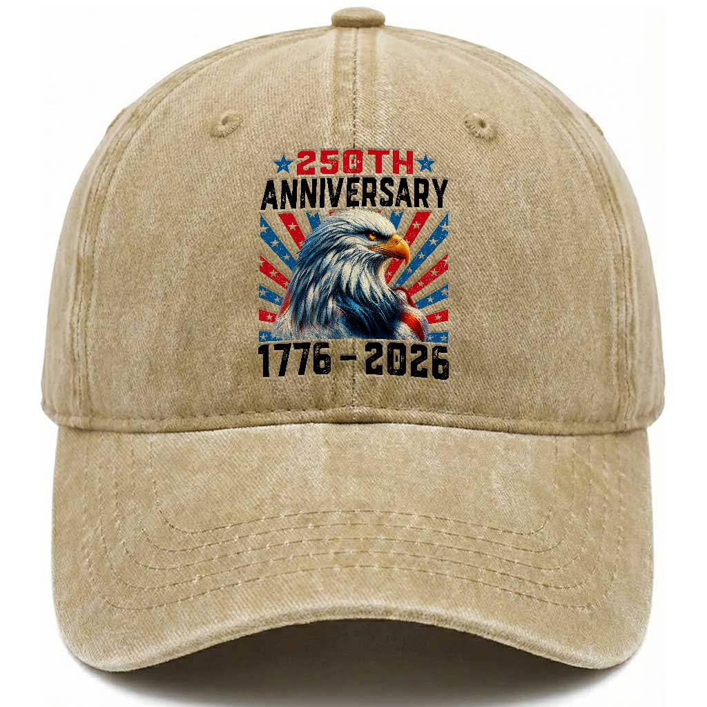 USA 250th Anniversary Eagle Flag Washed Cotton Baseball Cap 1776 2026 250 Years TS10 Washed Cap Universal Fit Khaki Print Your Wear
