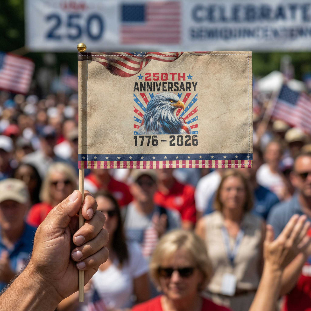 Eagle Flag America 250 Patriotic Handheld Flag 1776-2026 250th Birthday TS10 Vintage 8.2