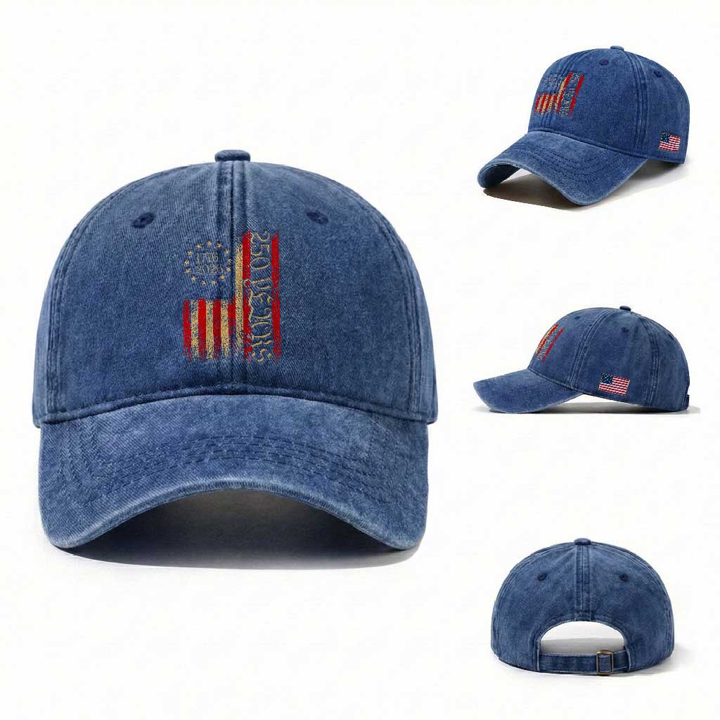 250 Years America Flag Washed Cotton Baseball Cap 250th Anniversary USA TS10 Washed Cap Universal Fit Royal Blue Print Your Wear