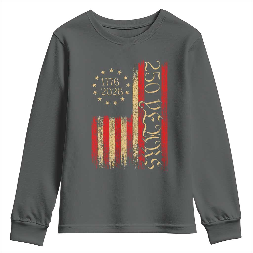 250 Years America Flag Youth Sweatshirt 250th Anniversary USA TS10 Dark Heather Print Your Wear