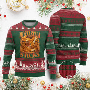Mozzarella Sticks Ugly Christmas Sweater Funny Foodie Meme Snack Lover Vintage 90s TS10 Red Green Print Your Wear