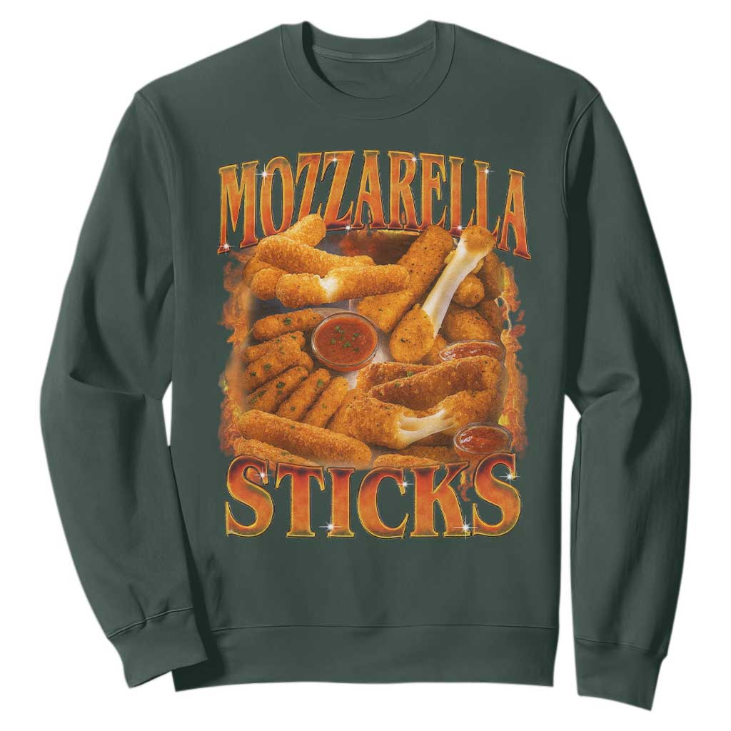 Mozzarella Sticks Sweatshirt Funny Foodie Meme Snack Lover Vintage 90s TS10 Dark Forest Green Print Your Wear
