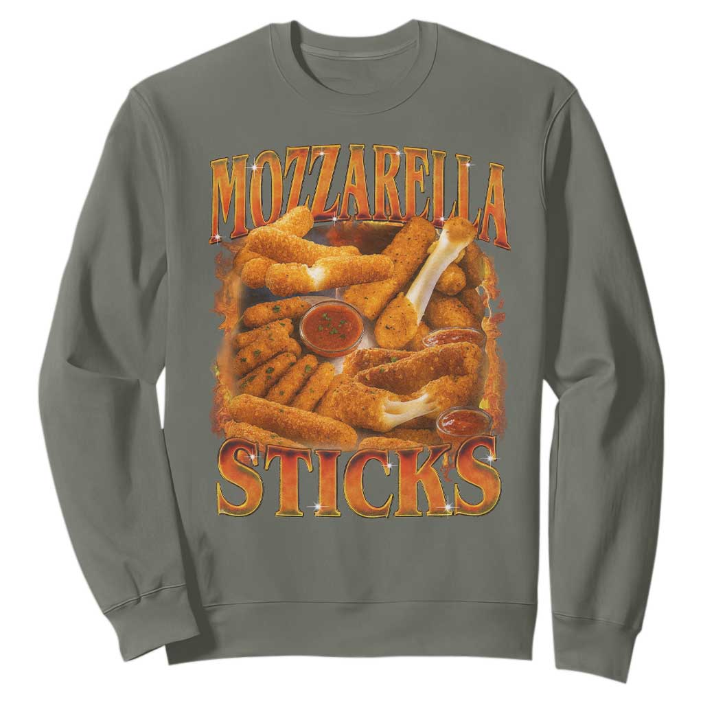 Mozzarella Sticks Sweatshirt Funny Foodie Meme Snack Lover Vintage 90s TS10 Military Green Print Your Wear