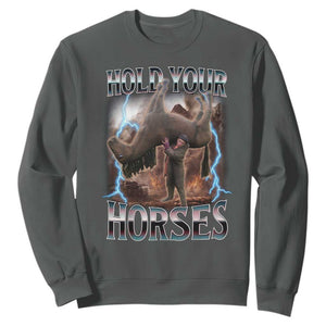 Funny Meme Hold Your Horses Sweatshirt Vintage 90s Style Bootleg Graphic TS10 Dark Heather Print Your Wear