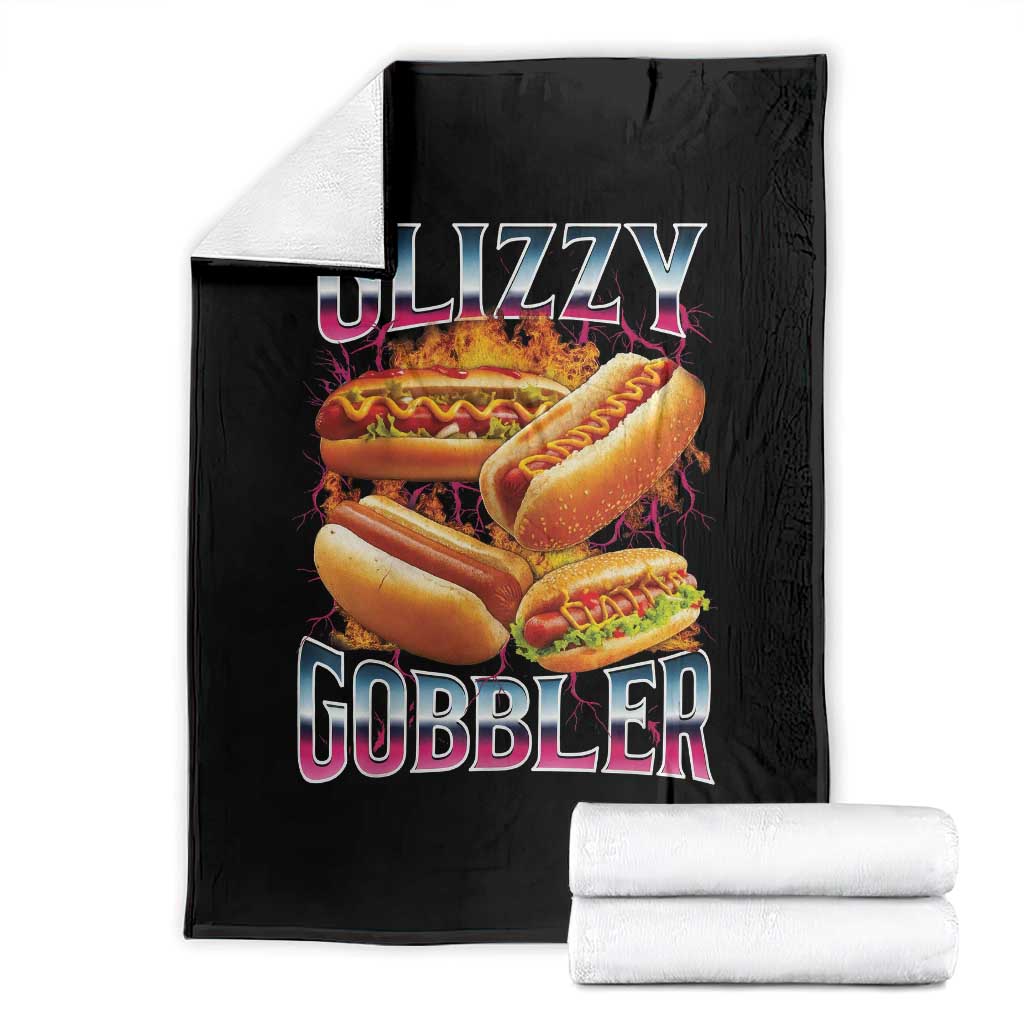 Glizzy Gobbler Throw Blanket Vintage Hot Dog Meme Funny Foodie Gen Z TS10 Black Print Your Wear