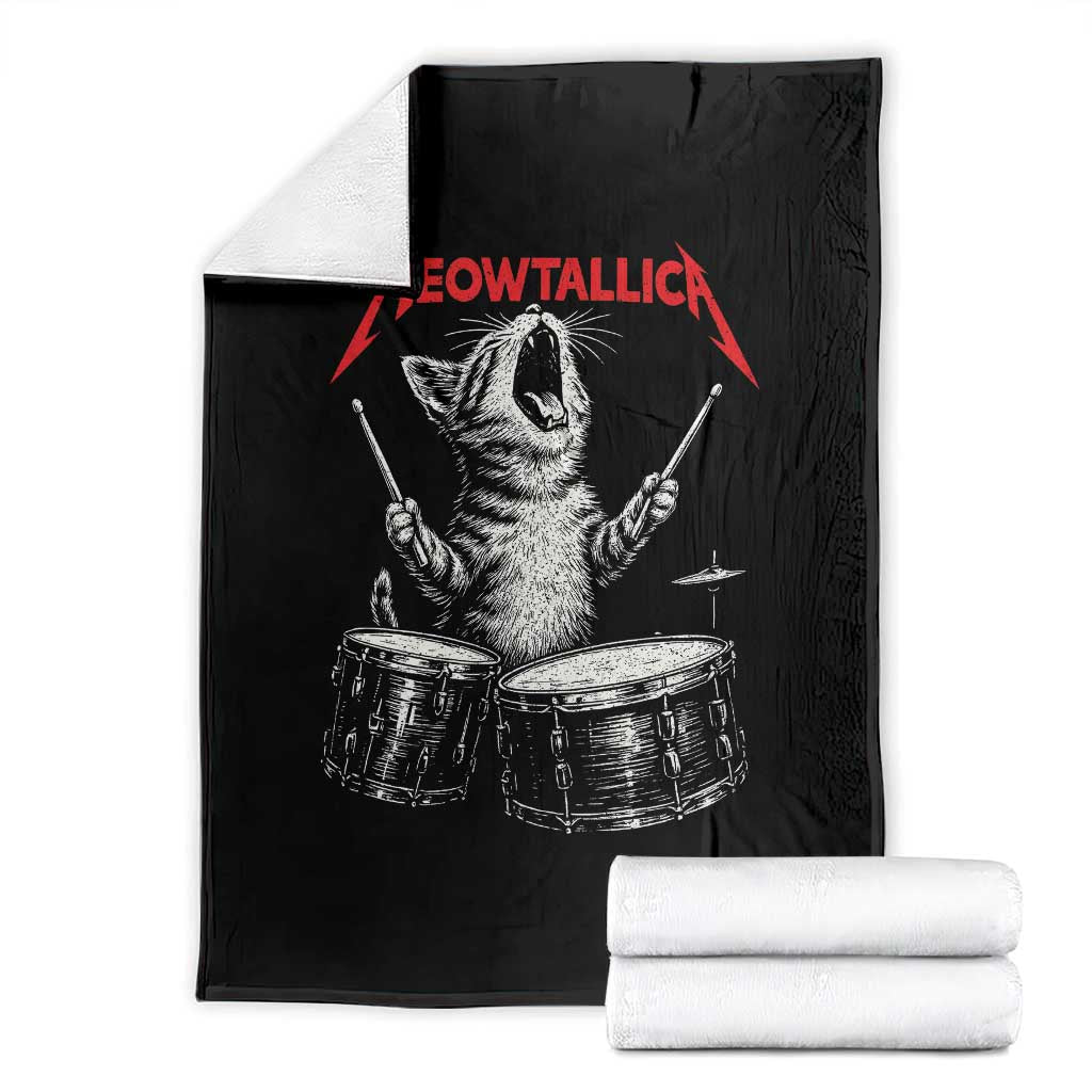 Rock On Vintage Drummer Cat Throw Blanket Vintage 90s 80s Band Style Gift for Cat Owners TS10 Black Print Your Wear