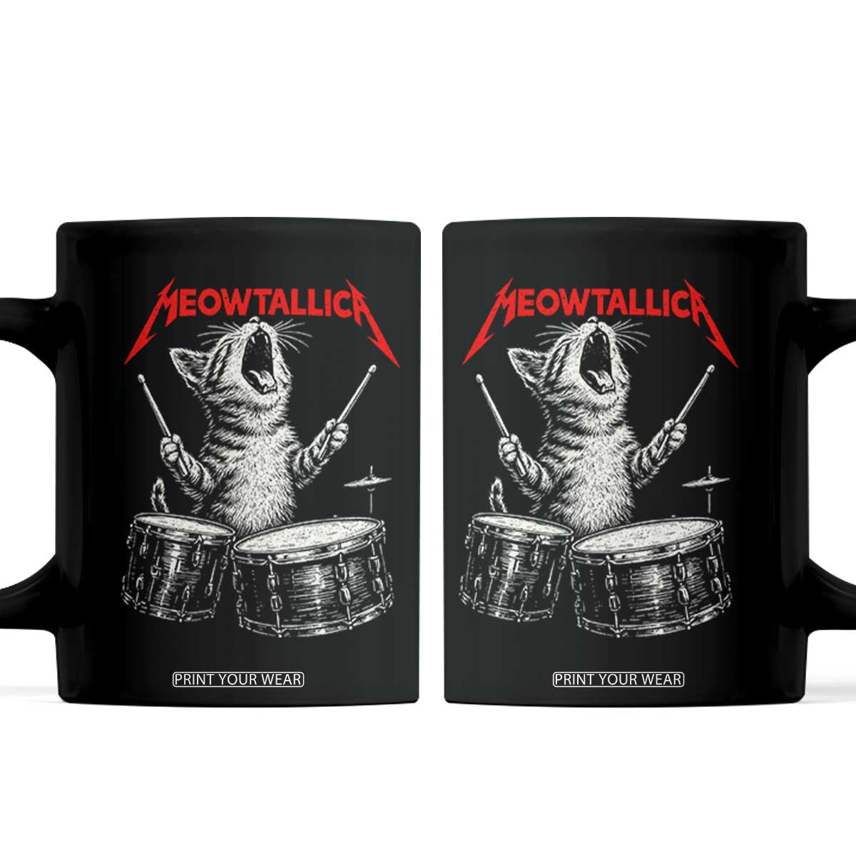 Rock On Vintage Drummer Cat Coffee Mug Vintage 90s 80s Band Style Gift for Cat Owners TS10 Black Print Your Wear