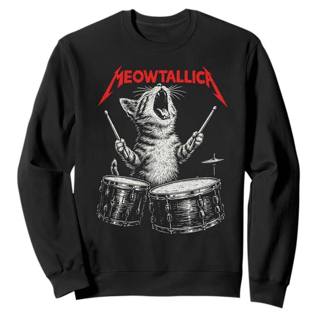 Rock On Vintage Drummer Cat Sweatshirt Vintage 90s 80s Band Style Gift for Cat Owners TS10 Black Print Your Wear