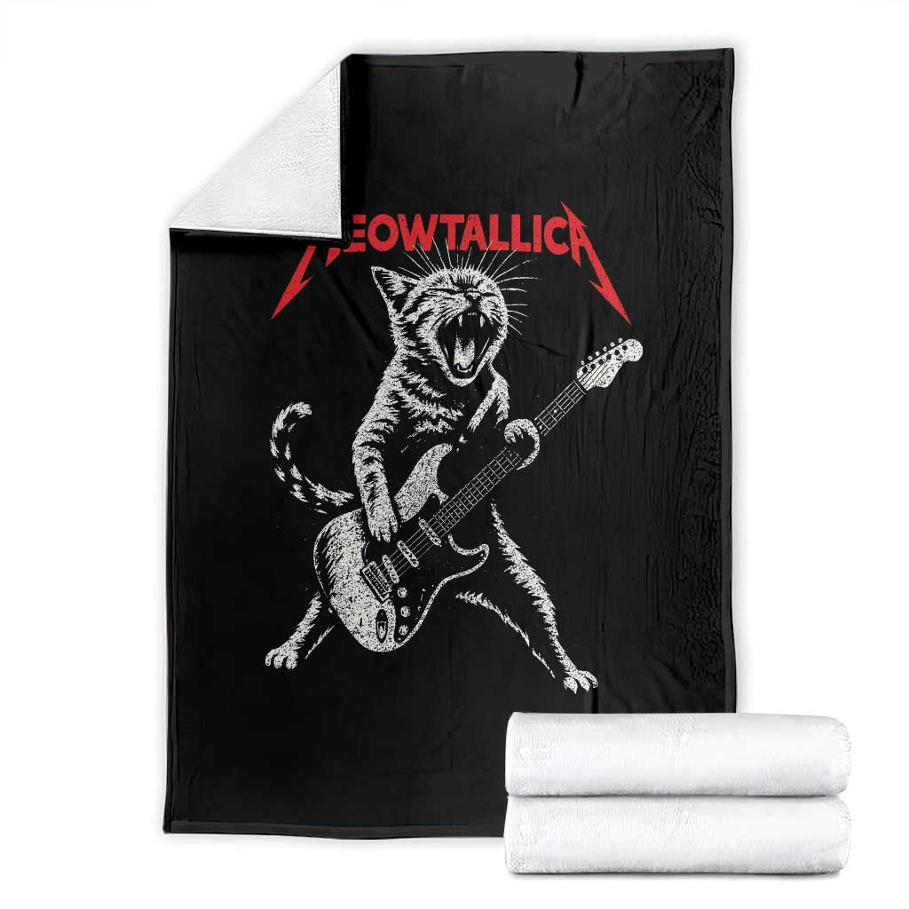Funny Cat Playing Guitar Throw Blanket Vintage 90s Classic Rock Star Cat Graphic Rock and Roll TS10 Black Print Your Wear