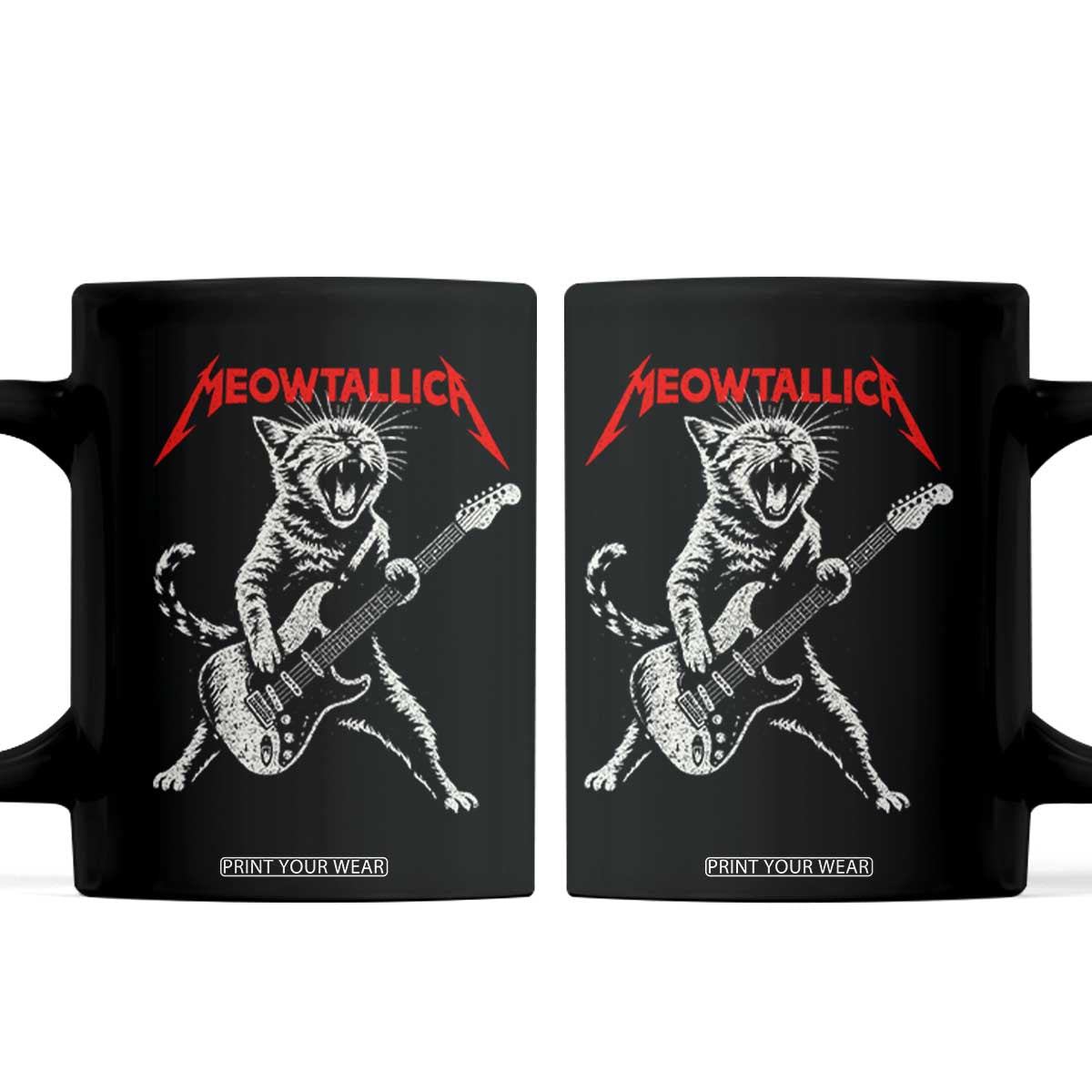 Funny Cat Playing Guitar Coffee Mug Vintage 90s Classic Rock Star Cat Graphic Rock and Roll TS10 Black Print Your Wear