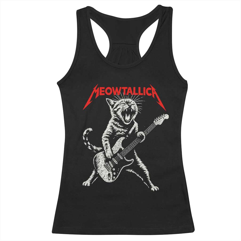 Funny Cat Playing Guitar Racerback Tank Top Vintage 90s Classic Rock Star Cat Graphic Rock and Roll TS10 Black Print Your Wear