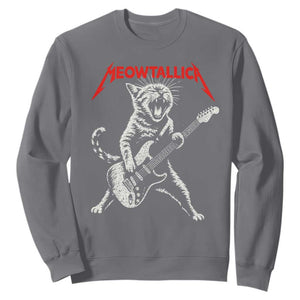 Funny Cat Playing Guitar Sweatshirt Vintage 90s Classic Rock Star Cat Graphic Rock and Roll TS10 Charcoal Print Your Wear