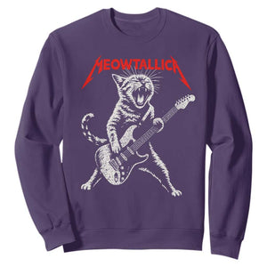 Funny Cat Playing Guitar Sweatshirt Vintage 90s Classic Rock Star Cat Graphic Rock and Roll TS10 Purple Print Your Wear