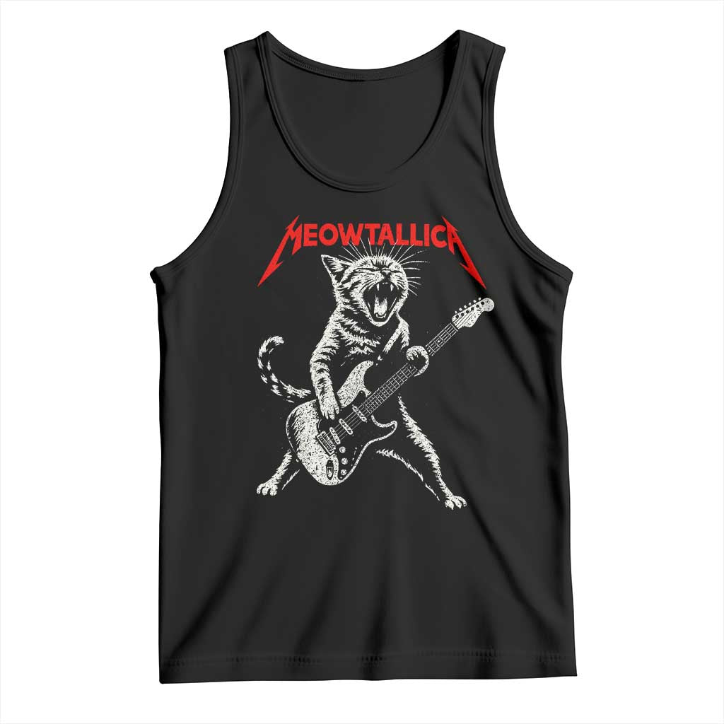 Funny Cat Playing Guitar Tank Top Vintage 90s Classic Rock Star Cat Graphic Rock and Roll TS10 Black Print Your Wear