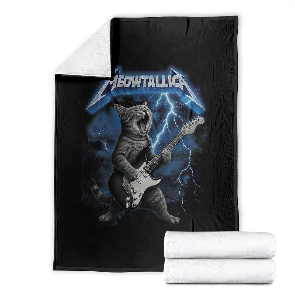 Funny Cat Playing Guitar Throw Blanket Vintage 90s Style Bootleg Graphic Rock Star Rock Cat TS10 Black Print Your Wear