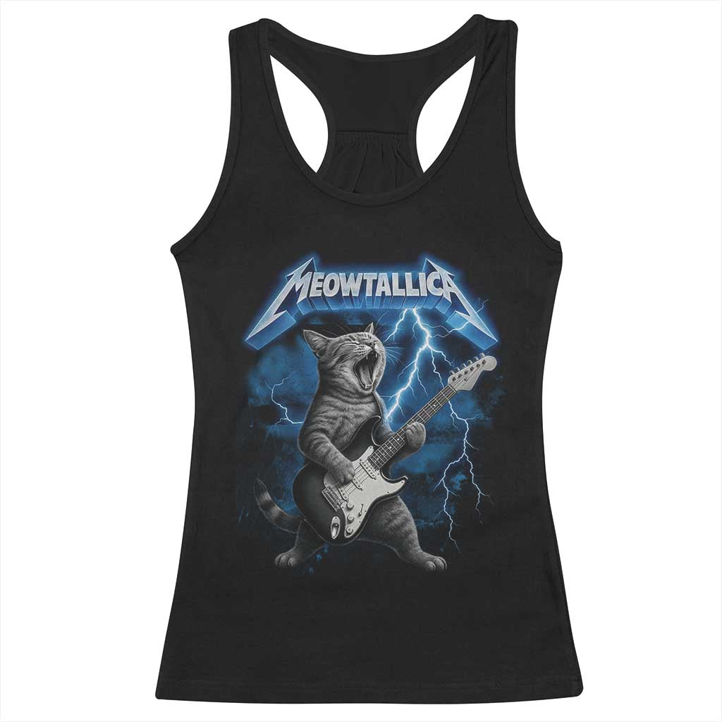 Funny Cat Playing Guitar Racerback Tank Top Vintage 90s Style Bootleg Graphic Rock Star Rock Cat TS10 Black Print Your Wear