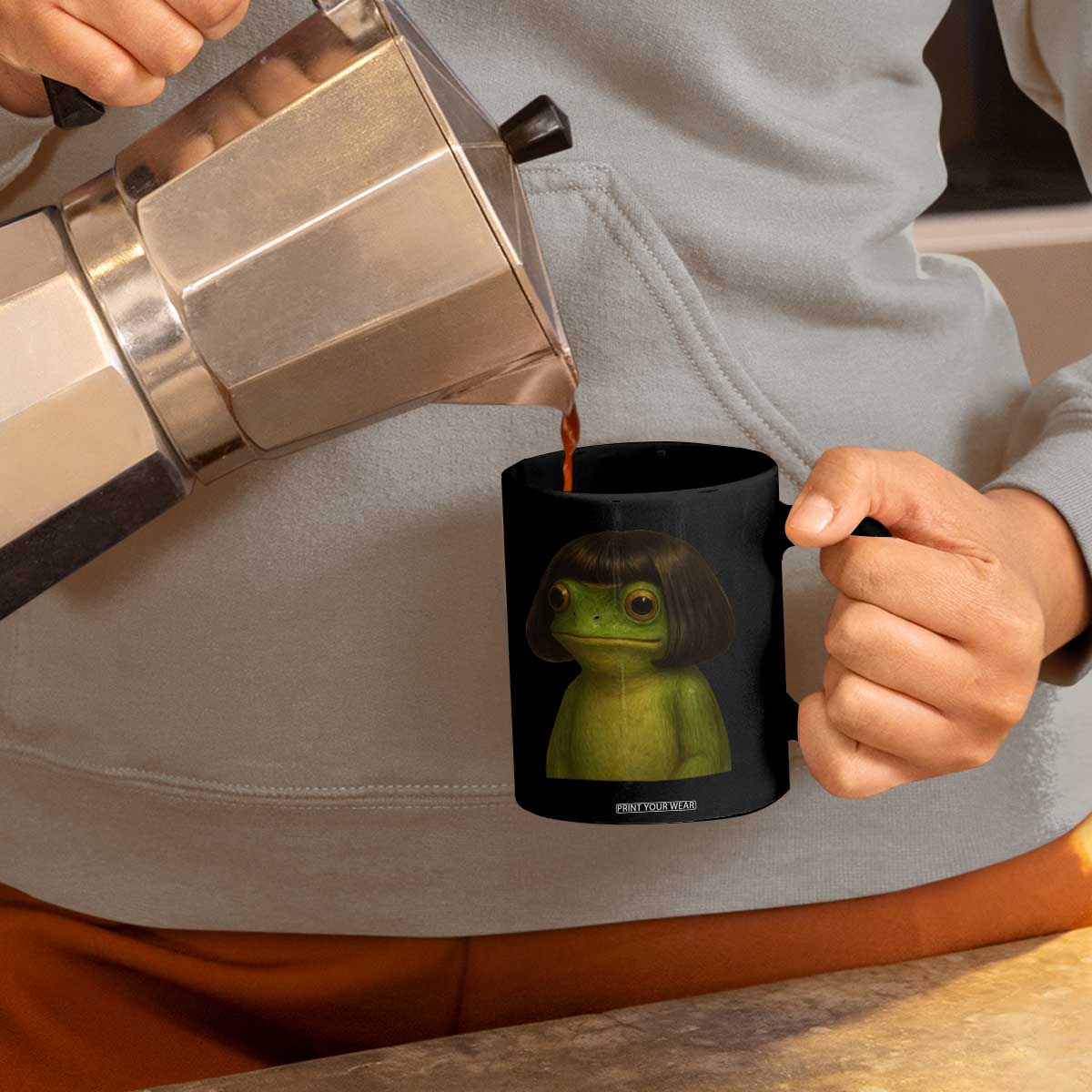 Funny Frog Bob Haircut Meme Coffee Mug Silly Toad Trends TS10 Print Your Wear