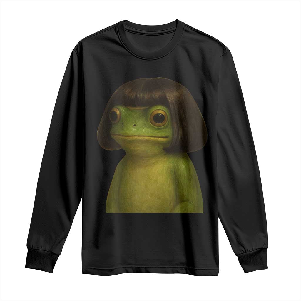 Funny Frog Bob Haircut Meme Long Sleeve Shirt Silly Toad Trends TS10 Black Print Your Wear