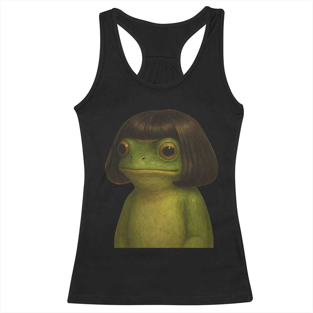Funny Frog Bob Haircut Meme Racerback Tank Top Silly Toad Trends TS10 Black Print Your Wear