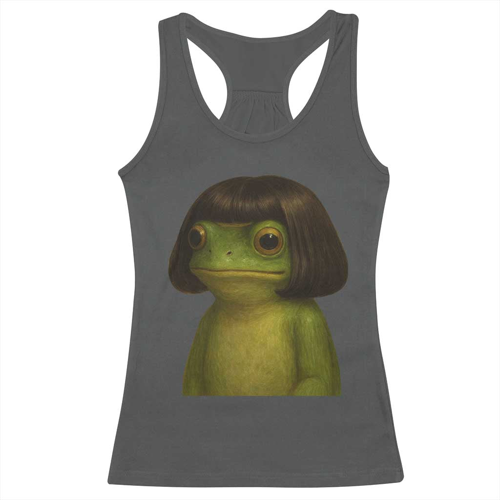 Funny Frog Bob Haircut Meme Racerback Tank Top Silly Toad Trends TS10 Dark Heather Print Your Wear