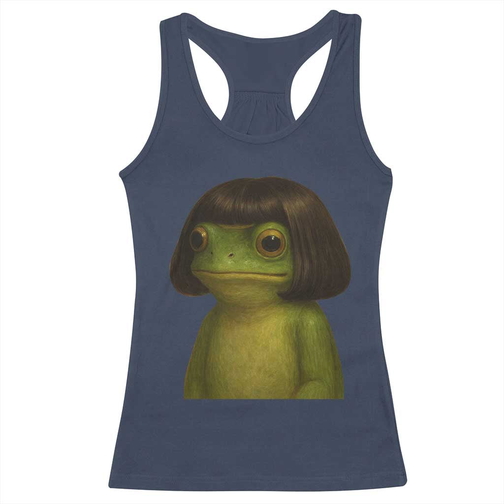 Funny Frog Bob Haircut Meme Racerback Tank Top Silly Toad Trends TS10 Navy Print Your Wear