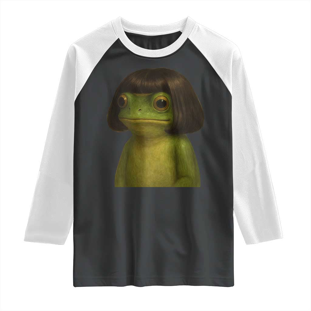 Funny Frog Bob Haircut Meme Raglan Shirt Silly Toad Trends TS10 Black White Print Your Wear