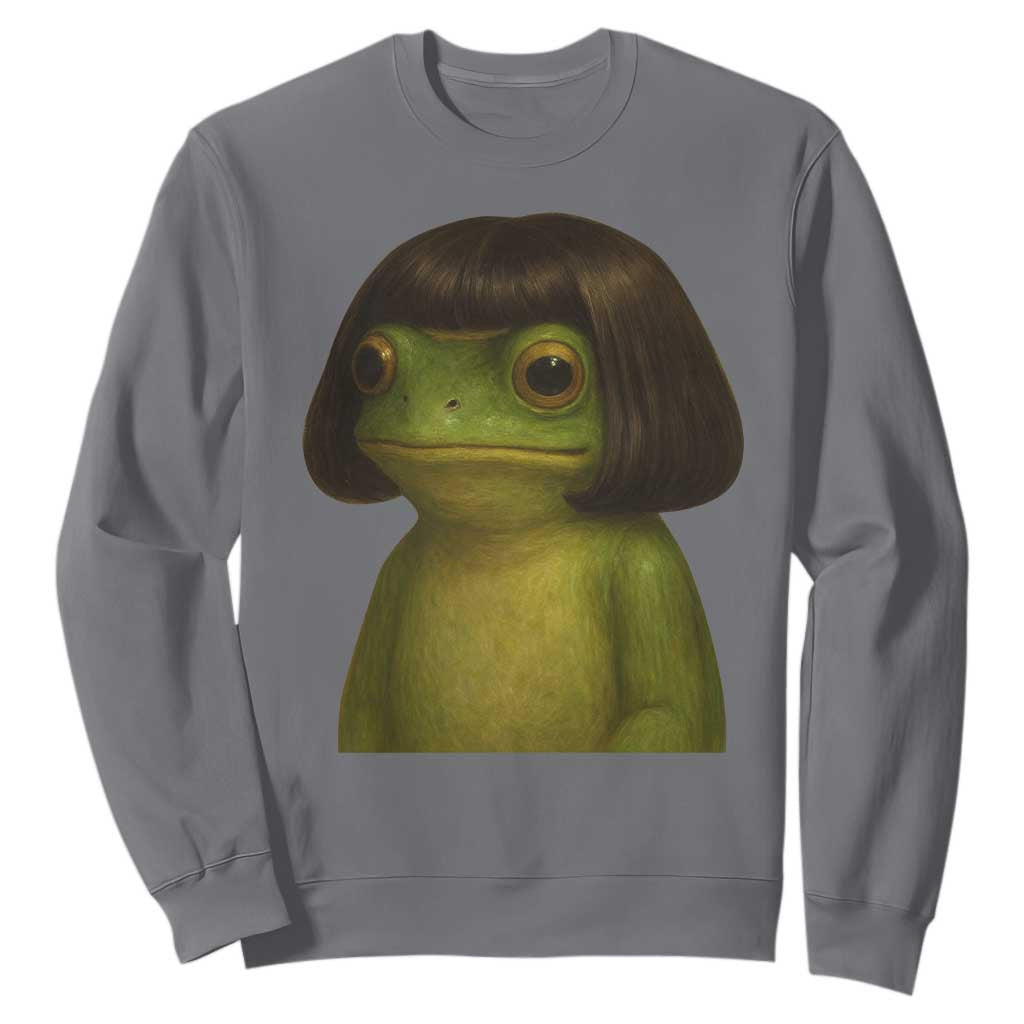 Funny Frog Bob Haircut Meme Sweatshirt Silly Toad Trends TS10 Charcoal Print Your Wear