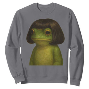 Funny Frog Bob Haircut Meme Sweatshirt Silly Toad Trends TS10 Charcoal Print Your Wear