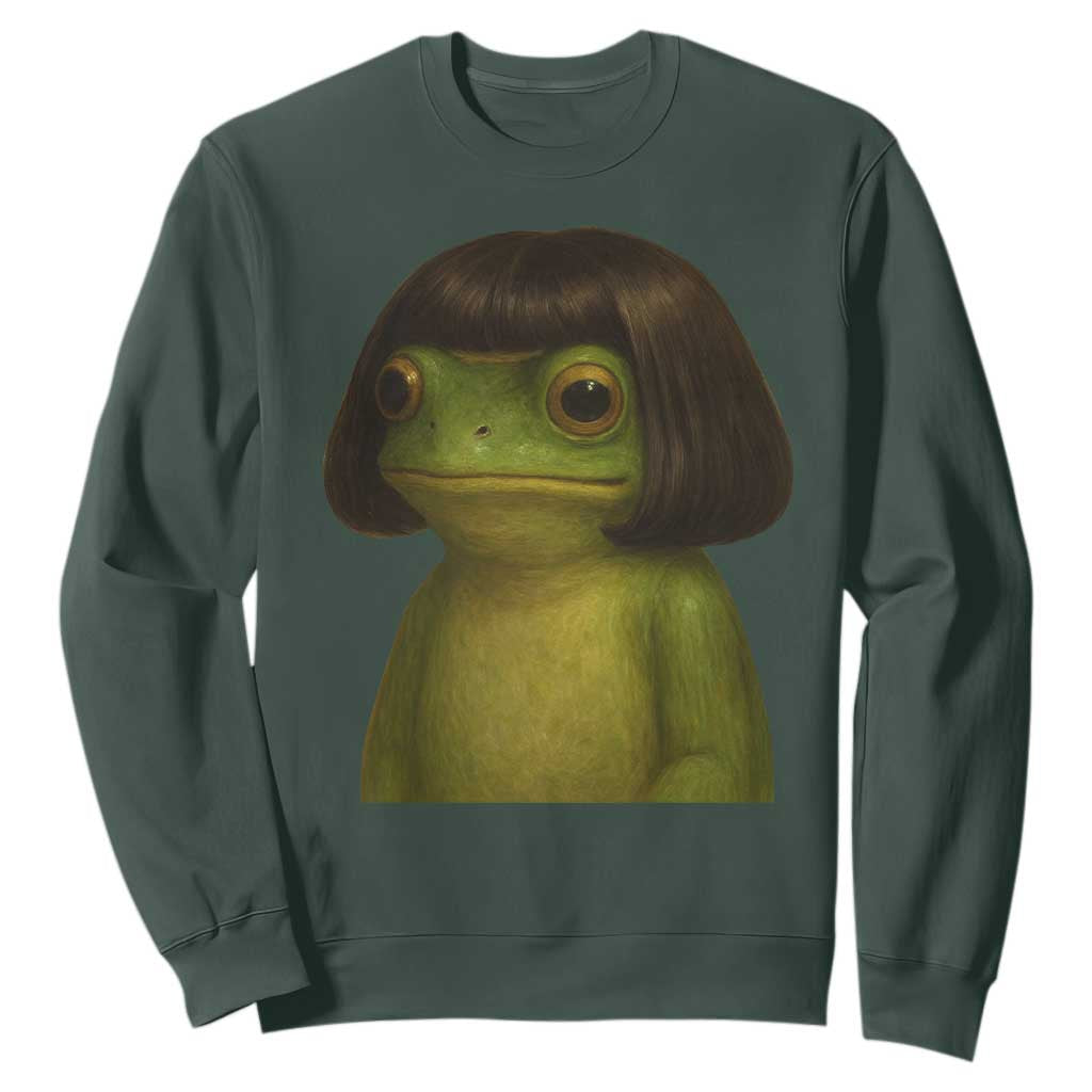 Funny Frog Bob Haircut Meme Sweatshirt Silly Toad Trends TS10 Dark Forest Green Print Your Wear