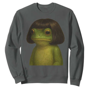 Funny Frog Bob Haircut Meme Sweatshirt Silly Toad Trends TS10 Dark Heather Print Your Wear