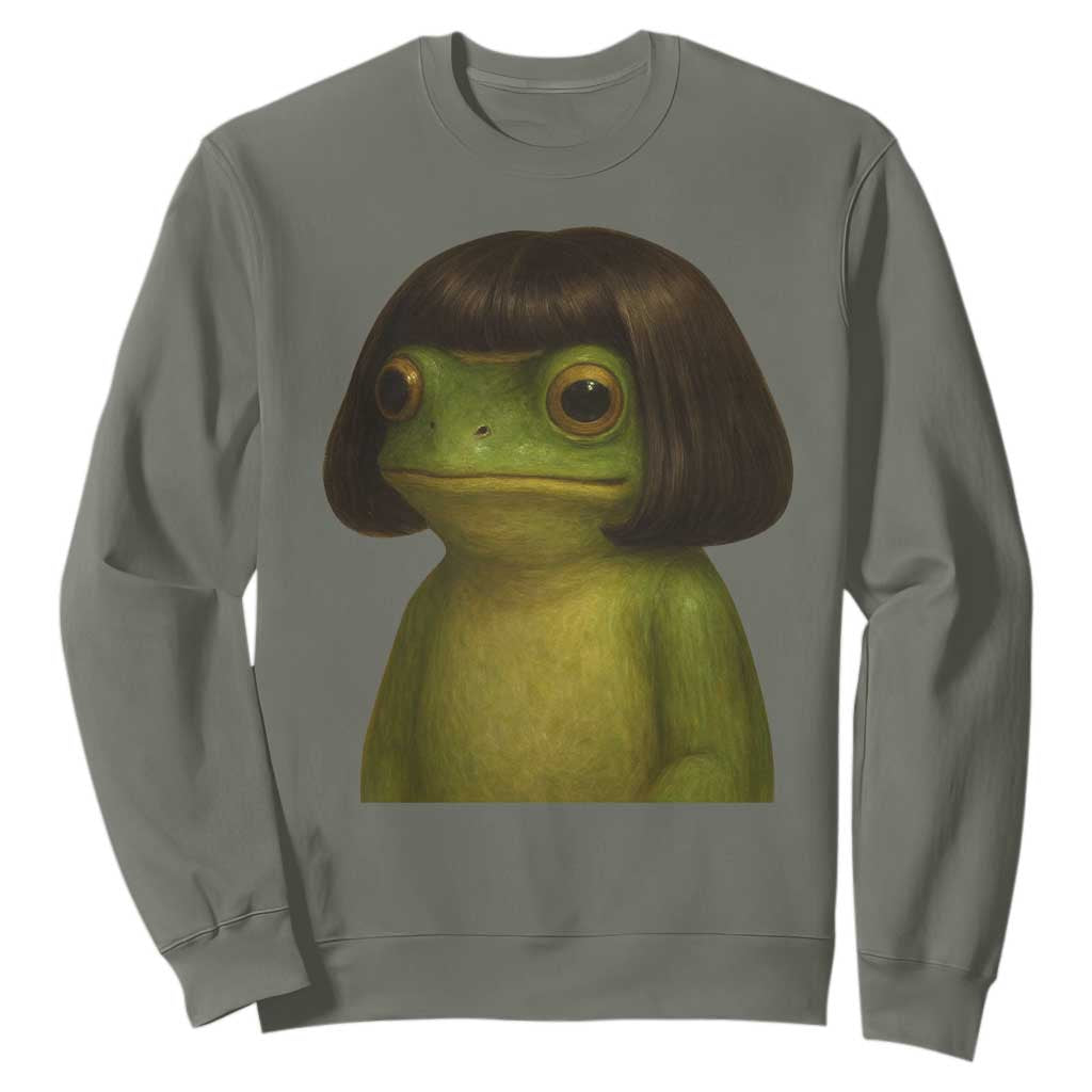 Funny Frog Bob Haircut Meme Sweatshirt Silly Toad Trends TS10 Military Green Print Your Wear