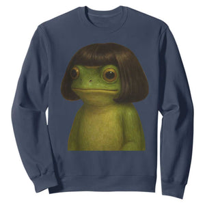 Funny Frog Bob Haircut Meme Sweatshirt Silly Toad Trends TS10 Navy Print Your Wear