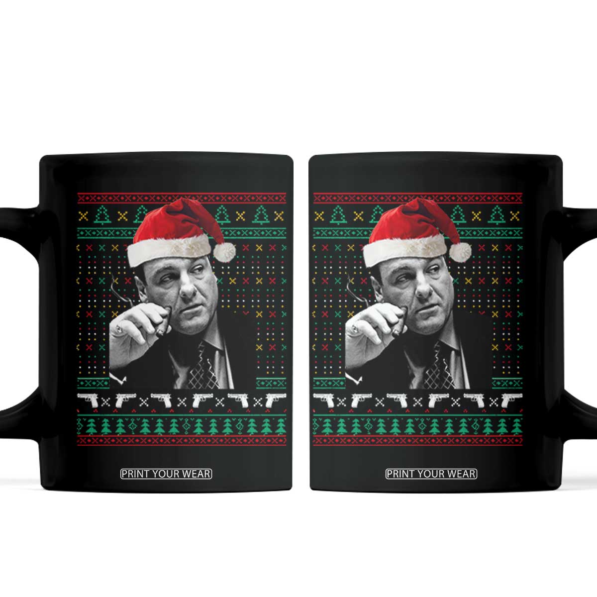 Funny Ugly Christmas Coffee Mug Funny Mafia Gangster Santa Sopranos Smoking TS10 Black Print Your Wear