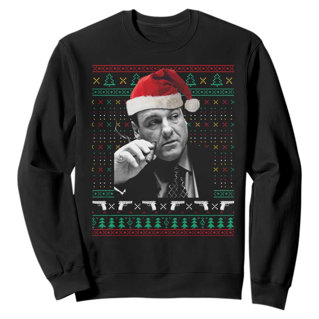 Funny Ugly Christmas Sweatshirt Funny Mafia Gangster Santa Sopranos Smoking TS10 Black Print Your Wear