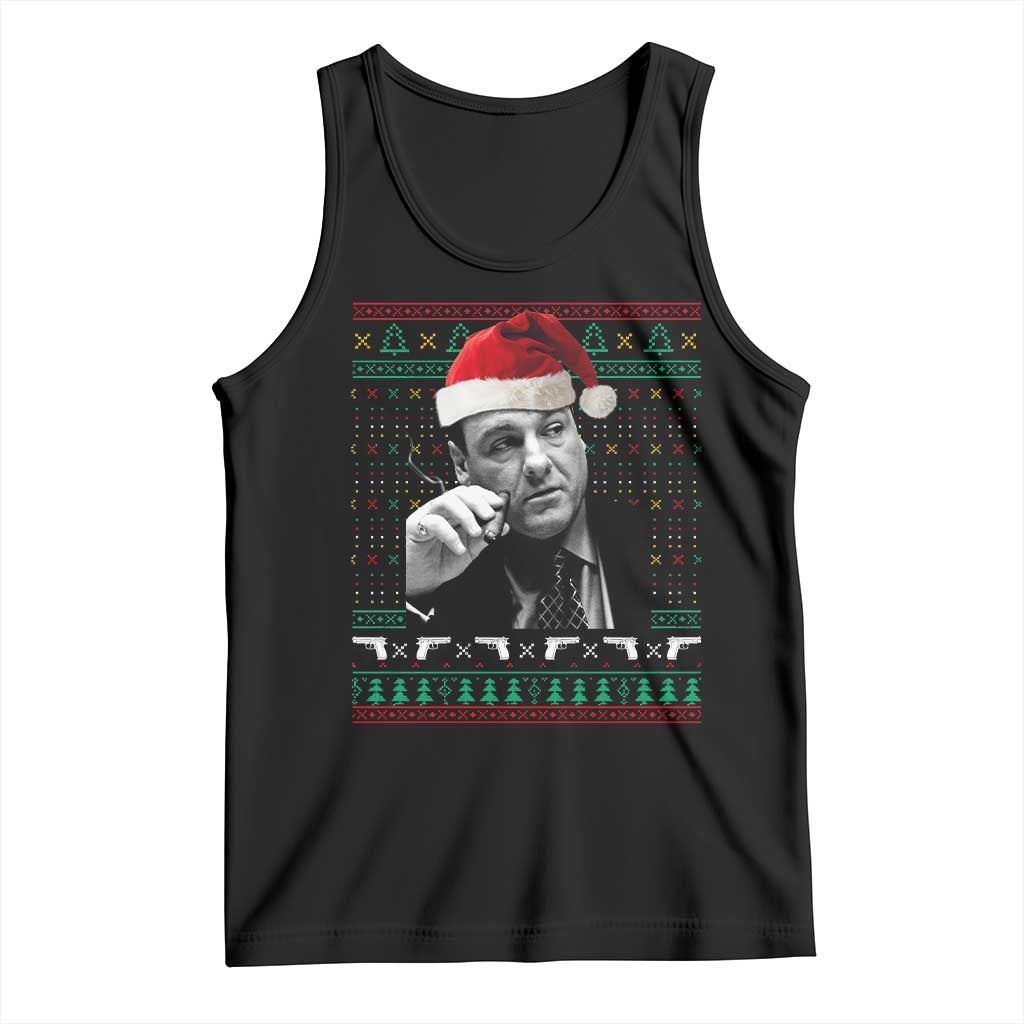 Funny Ugly Christmas Tank Top Funny Mafia Gangster Santa Sopranos Smoking TS10 Black Print Your Wear