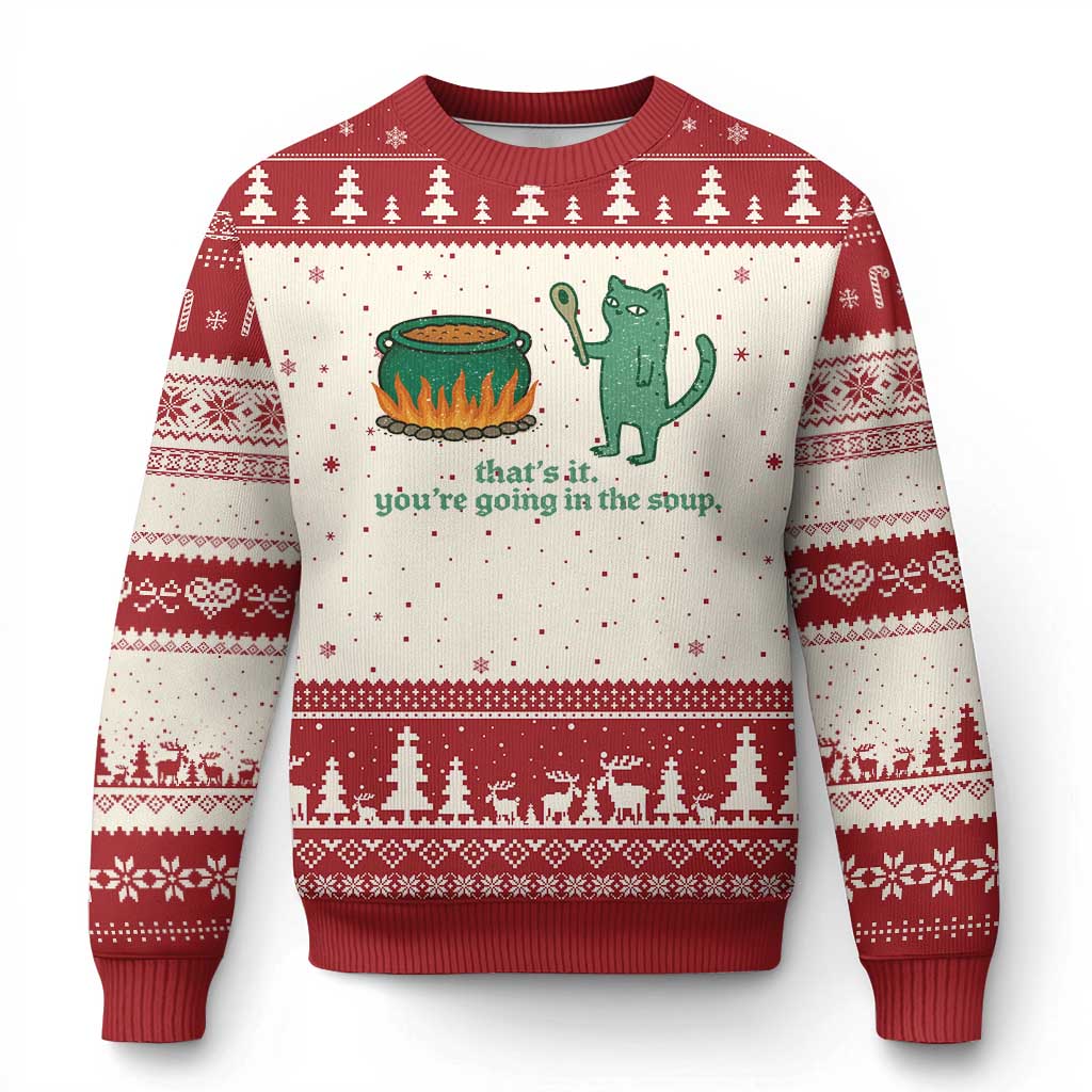 Sarcastic Cat Meme Ugly Christmas Sweater Weirdcore Dark Humor TS10 Beige Red Print Your Wear
