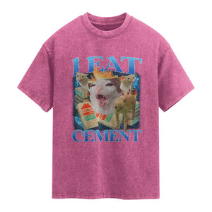 I Eat Cement Cursed Cat Washed Cotton T-Shirt Funny Cat Meme Ironic TS10 Magenta Print Your Wear