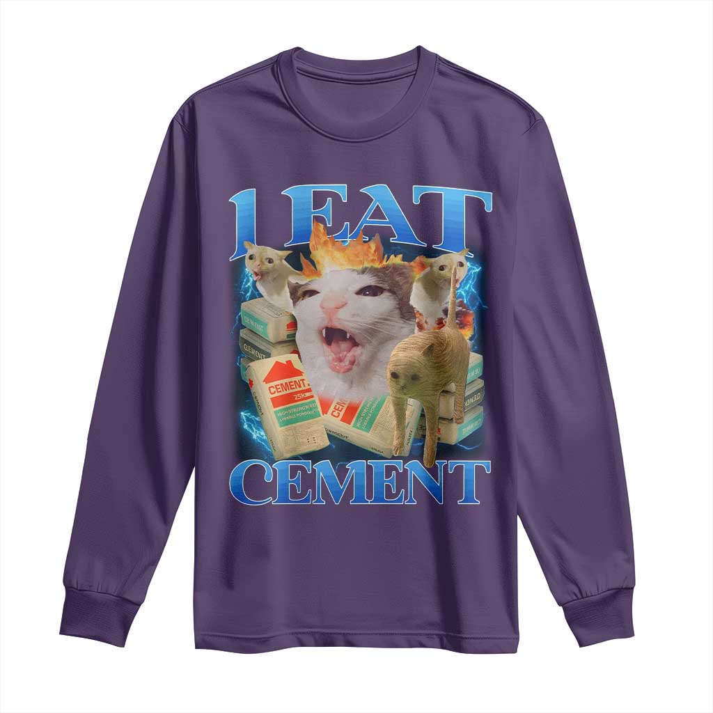 I Eat Cement Cursed Cat Long Sleeve Shirt Funny Cat Meme Ironic TS10 Purple Print Your Wear